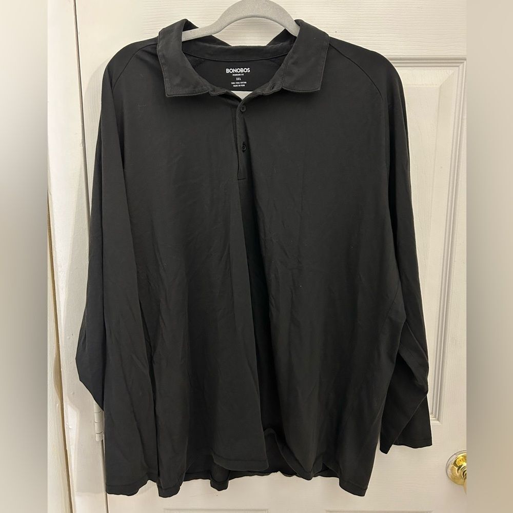 Men’s Bonobos Long Sleeve Polo 100% Pima Cotton Size XXL Casual Travel  Black